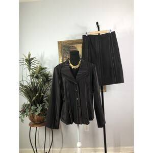 Romana Studio Women 2PC Skirt Suit 16 Long Sleeve Clueless Preppy Black 4 Button